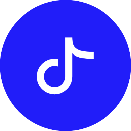 TikTok logo in white on a blue circle background